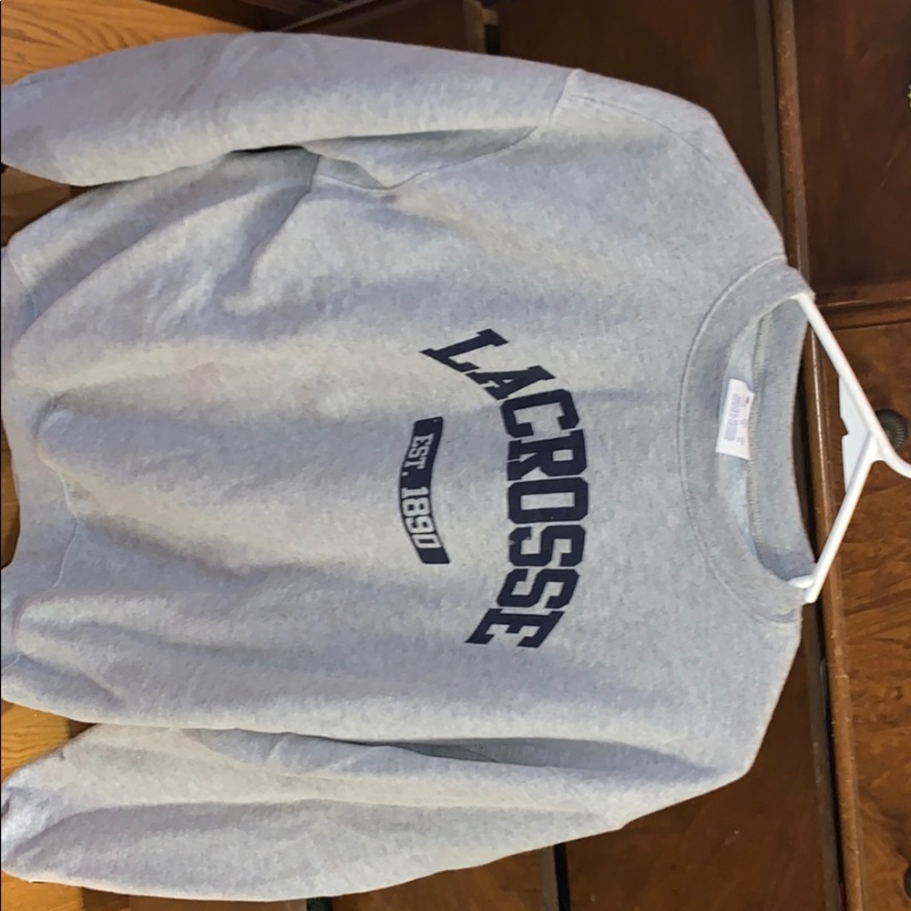 Get and navy blue lacrosse crewneck